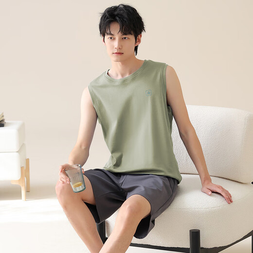 Modal simple pure cotton new pajamas for men, all-cotton thin summer sleeveless vest shorts comfortable home clothes can be worn outside OMM13657 men XL -