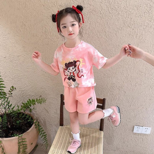 G.DUCKKIDS女童哪吒短袖套装2025夏季新款儿童夏装洋气女宝宝休闲短裤两件套 粉色【两件套】 120 【建议身高110cm左右】