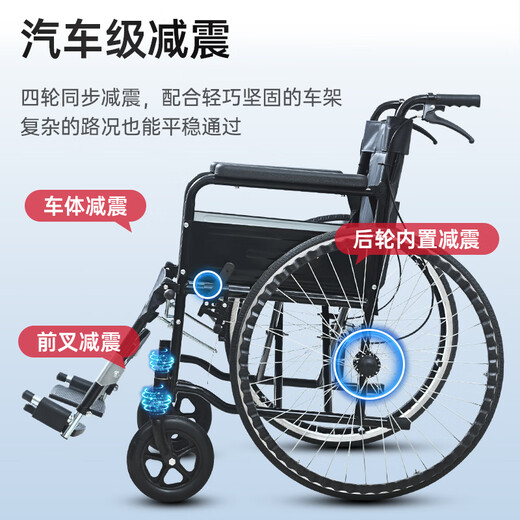 怡辉（YIHUI）轮椅年轻人骨折可抬腿可平放腿老人专用出行小型轻便折叠骨科推荐