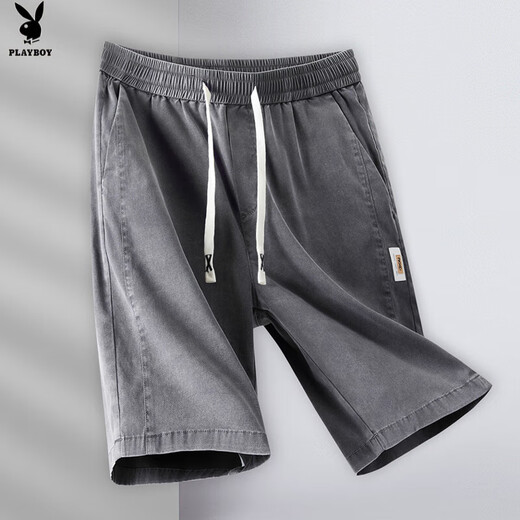 Playboy; Playboy Summer Seiden-Denim-Shorts 2025 Summer Dünne Eisseide gerade losen Fünf-Punkte-Sportarten und lässige Mittelhose 718 Grau L (105-124jin [Jin gleich 0,5 kg])