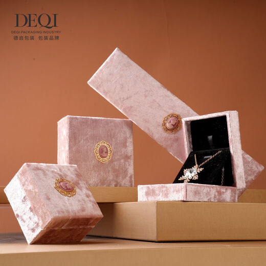 Grenzüberschreitender Samt Rosa Retro Frauen Schmuckschachtel Halskette Schmuck Aufbewahrungsbox Geschenkbox Verpackungsschachtel vertikaler geprägter Handpapierbeutel 12157cm Pink