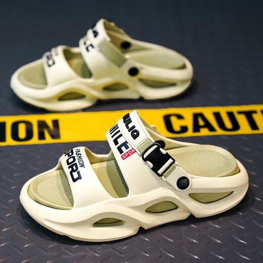 Hongxing tong ke garçons pantoufles pour anti-glip d'été 2025 Nouvelles chaussures de plage pour enfants imperméables moyens grands garçons portez à l'extérieur de la semelle douce riz olive vert photo principal modèle 36 taille / 37
