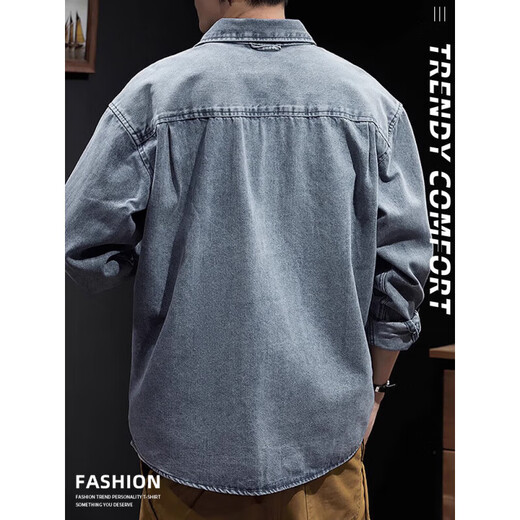 Nanjiren denim shirt men's retro new casual work jacket 2025 autumn American blue long-sleeved lining Z757 blue 2XL [weight 160-180Jin [Jin equals 0.5 kg]]