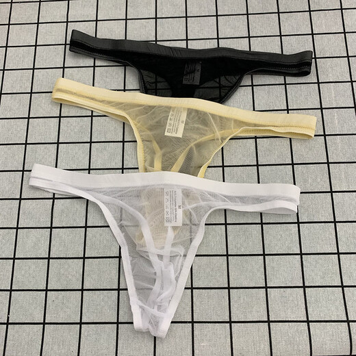 Transparent tight sexy breathable mesh ice silk underwear for men's thong, men's sexy T-shorts low, white XXL145-160