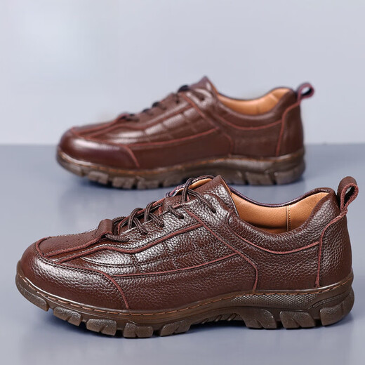Région occidentale Camel 100% Top Layer Chaussures en cuir en cuir décontracté Chaussures en cuir de sport pour hommes Souppe à la semelle douce et à la semelle de bœuf Tendon de bœuf à usure Sole Sole Cuir Chaussures Jaune 9905 41