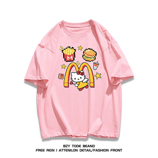 Nukm Heavy Cotton American Modemarke Cartoon Hellokitty Kurzärmelte T-Shirt Männer und Frauen Sommer Casual Mode Tops Ins reine Baumwolle 1416 Pommes Kelly Cat Dragon Fruchtfarbe s