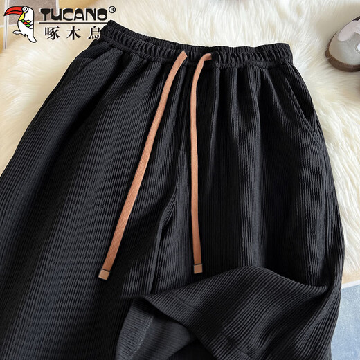 Woodpecker (TUCANO) shorts men's summer thin ice silk casual pants men's loose sports beach mid-length pants black 2XL