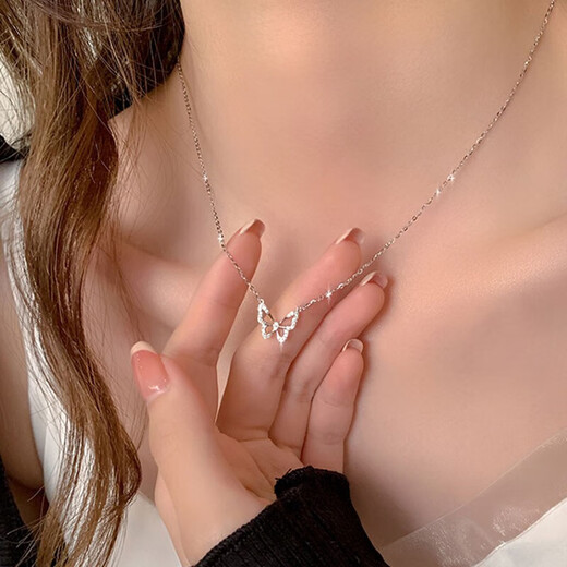 MZMZ Butterfly Platinum Necklace Women's pt950 Platinum Necklace Clavicle Chain Valentine's Day Birthday Gift for Girlfriend or Wife Light Luxury Model-Local Warehouse Tomorrow Delivery/Butterfly Necklace