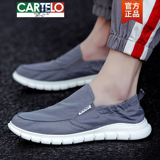 CARTELO 2025 spring new canvas shoes men's slip-on lazy casual shoes men's breathable work old Beijing cloth shoes 881 black 39