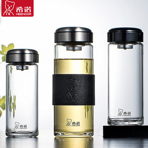 希诺（HEENOOR）单层玻璃杯男大容量水杯简约户外便携带滤网商务茶杯XN-6195 XN-6196本色 301-400ml