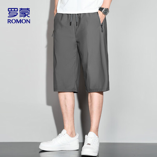 罗蒙（ROMON）运动短裤男夏季透气薄款宽松休闲跑步沙滩裤七分裤ZH9877灰色L