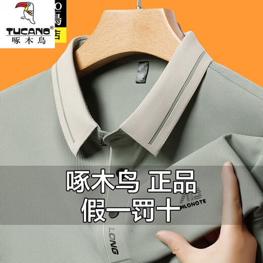 
Woodpecker men's long-sleeved Polo shirt 2025 new spring and autumn high elastic traceless ice-sensing large-size T-shirt dad base shirt A16823 light green M 100-120Jin [Jin equals 0.5 kg] wear