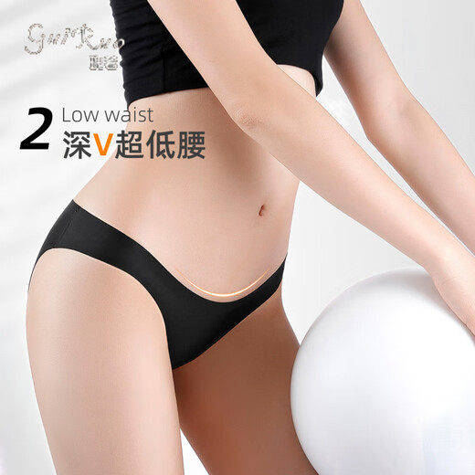 瑰若运动健身三角裤冰丝深V性感低腰比基尼内裤大码t裤女胖mm丁字裤 自选/自行备注 3条 M (建议80-100斤)