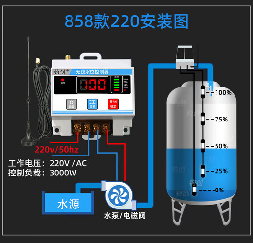 太阳能无线自动水位控制器水塔水泵感应上水养殖液位远程智能开关 太阳能充电838C款+外置天线