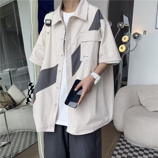 S.SOFEA summer short-sleeved work suit three-piece set for male students versatile handsome shirt suit three-piece set 1283 black + work suit shorts + T-shirt XS