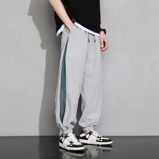 真维斯（Jeanswest）冰丝裤子男宽松束脚运动裤潮牌男裤夏季薄款青少年卫裤男士休闲裤 JBB-K2230灰+JBB-K2230黑 XL 120-130斤