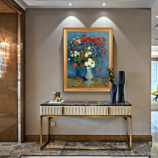 梵高世界名画临摹 罂花 凡高手绘印象派风景画餐厅卧室装饰画 692金实木框 60X80