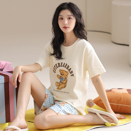 [纯棉]睡衣女夏季套头短袖短裤休闲款家居服套装可外穿女cker CKE-W6172A L