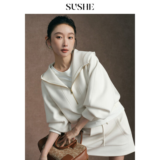 SUSHE Nian Yunshang Sports Tennis Wear Hooded Sweatshirt Elastic Waist Big Pocket A-Line Skirt Suit Jianshui White-Top M