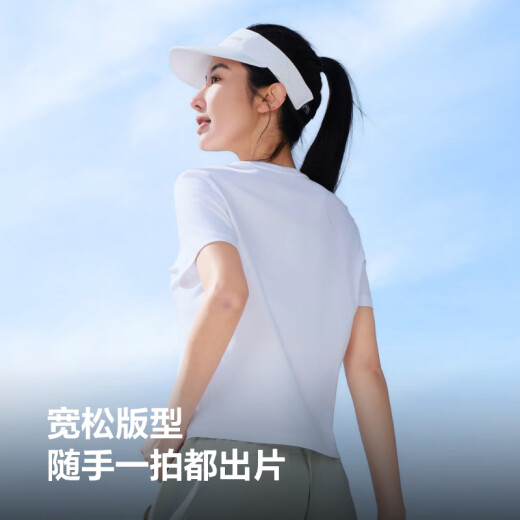 波司登25夏季新款骄阳纯棉T恤女休闲运动凉感宽松潮流短袖B250225112YH 印羽黑9755 XS  155/80A