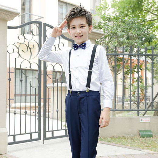 Feathered duck 4 children's white shirt 5 boy 8-year-old student 6 spring and autumn flower girl dress 7 handsome boy performance overalls suit 9 cotton burgundy long-sleeved four-piece set 160 cm