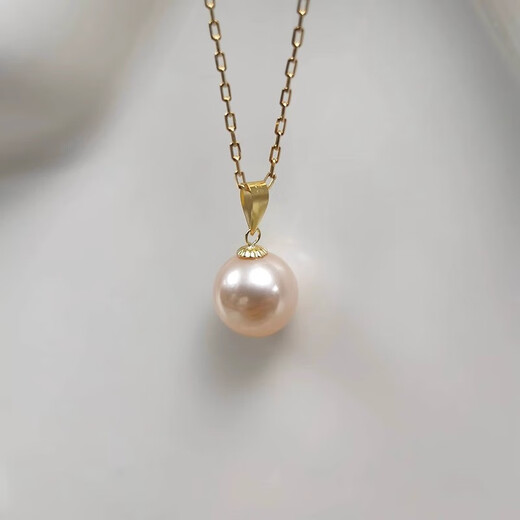 Fat Donglai same style DL 1998 pearl pendant single 18K gold Aurora freshwater seedless necklace perfect round orange pink ++ silver chain 7-8mm
