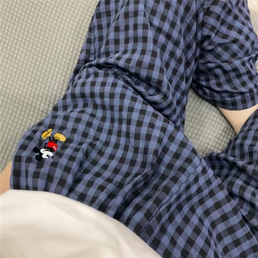 Fhhuabd Pyjama Hosen Mickey Plaidhose Frühling und Sommer Dünne Freizeithosen zu Hause und die Schüler können im Herbst 854 eine Walkhose nehmen [Hosen] l [95-115jin [Jin entspricht 0,5 kg]]