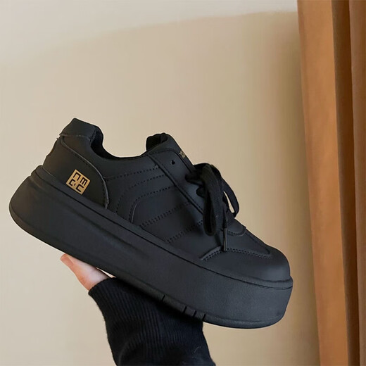 Bangboshi Brotschuhe für Frauen 2025 Herbst Neue schwarze schwarze dicke lockige board schuh schuhe sportschuhe vielseitige arbeitsschuhe trainieren schuhe schwarze dick löste schuhschuhe [4,5 cm] 36