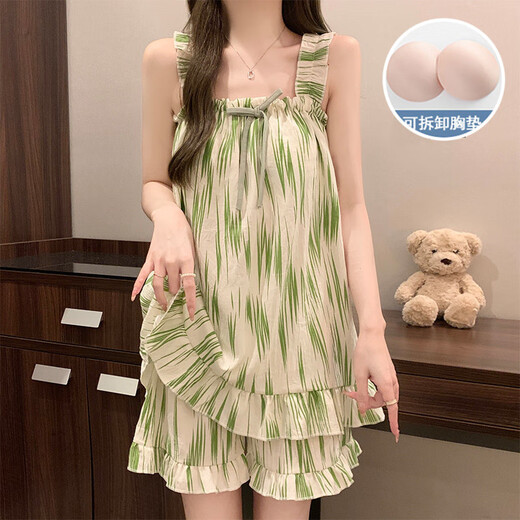 Xianxiqi Sommer-Frauenweste Shorts Set frische Wolke Baumwolle atmungsaktive Brustpolsterung HX-9721# L