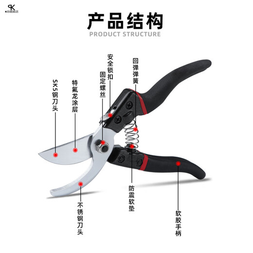修剪树枝剪刀强力粗枝剪省力家用SK5钢园林园艺剪刀果树工具 14116不锈钢修枝剪+黑色超速锯