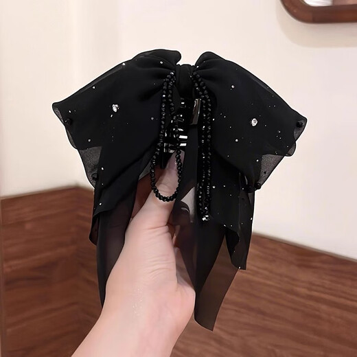 Gu Nai 2025 new gauze bow tassel grabber female high ponytail versatile fashion shark clip half-tied hairpin