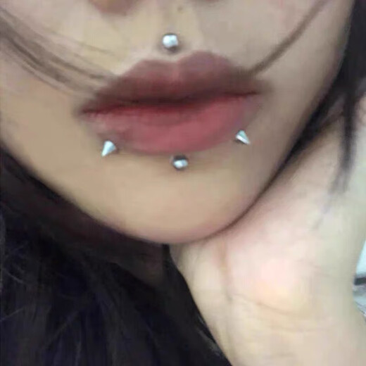 Kunsui non-punching fake eyebrow nails, lip nails, pointed cone balls, handsome dimple nails, devil nose nails, no hole stickers, no hole nails, 5mm spherical + conical nails, 5 each (100 pieces of adhesive stickers)