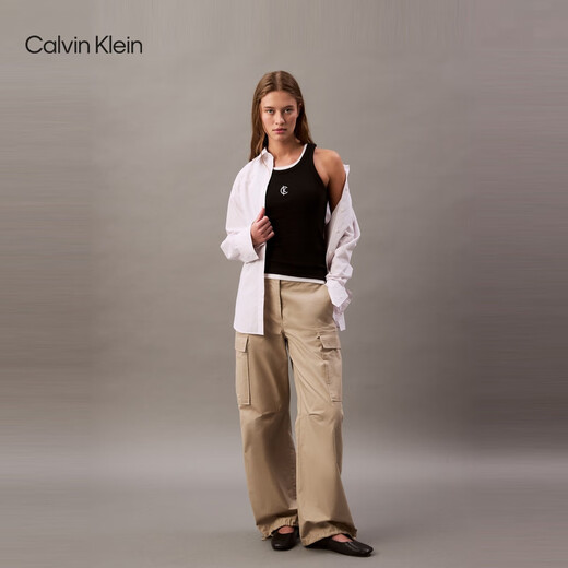 Calvin KleinJeans【明星同款】25春夏新款女ck罗纹弹力修身背心T恤47B829G UB1-太空黑 M