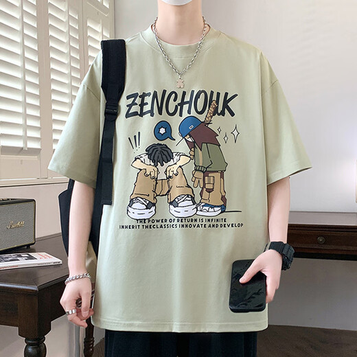 姿伟祺卡通印花棉T恤男士短袖潮流夏季 695黑色 M 约80-100斤可穿
