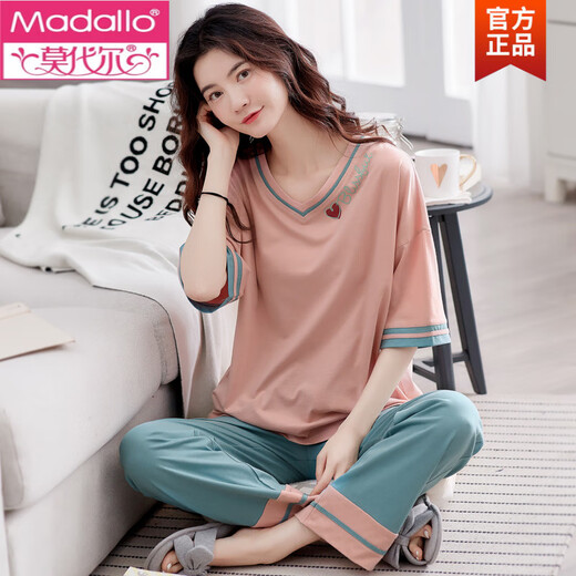 
Modal pajamas for women in summer 2025 new pure cotton thin loose home clothes short-sleeved trousers casual outfits 7374 M Recommended 80-105Jin [Jin equals 0.5 kg]