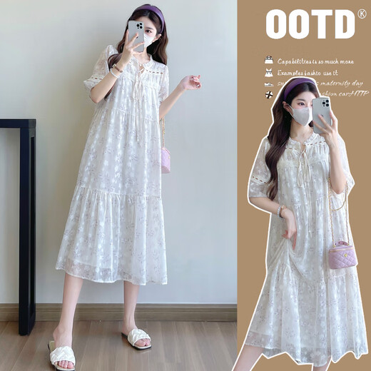 Yibaiyi (yIBAIyI) maternity dress summer Chinese style dress sweet lady summer large size dress chiffon maternity dress picture color M