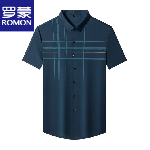 Romon Ice Silk Shirt à manches à manches à manches moyennes d'âge moyen et jeune mince mince chemise à carreaux