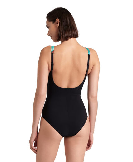 Arena women's tight-fitting one-piece swimsuit with B-cup support, comfortable and shaping, for swimming pools, black/grape purple multi-color 32