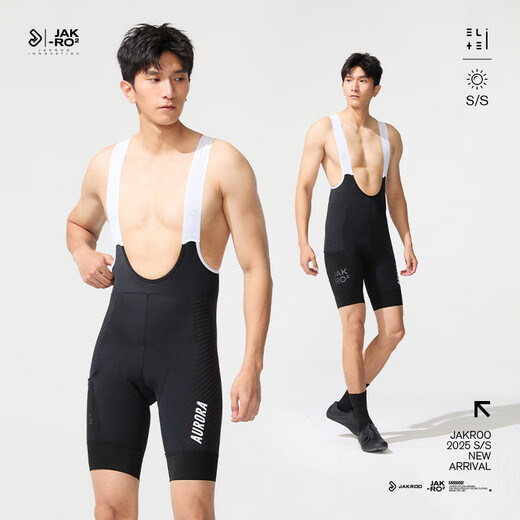 捷酷（jakroo）春夏新品AURORA男士背带短裤舒适垫裆紧身透气储物侧兜骑行裤 黑色 M