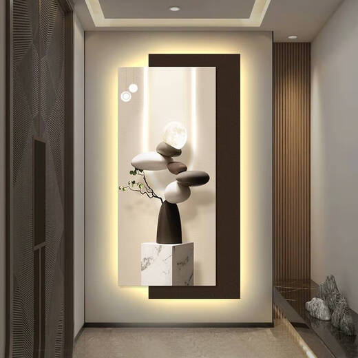 Yonghuan Modern Light Luxus-Eingangsdekoration Gemälde Einfache LED-Lampe Hängende Malerei gegenüber Tür 2025 Neues Wandbild T12350 60*120 cm Plug-in Fernbedienung UV Feine Schnitzerei + Kristallporzellan