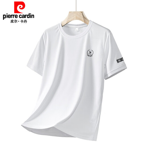 Pierre cardin short-sleeved men's 2025 new summer ice silk cool half-sleeved top for men's casual loose breathable T-shirt 829 white M 80-100Jin [Jin equals 0.5 kg]