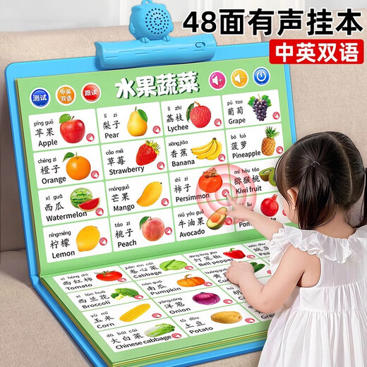 母婴坊有声早教挂图启宝宝蒙认知儿童点读发声挂本幼儿看图识物全套充电 加大款39面中英双语 /点读发声