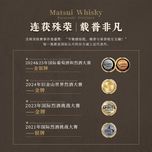Spirytus【国际金奖品质】松井大山日本原瓶进口威士忌洋酒送礼雪莉桶调酒 700ml单支日威·定制木盒装