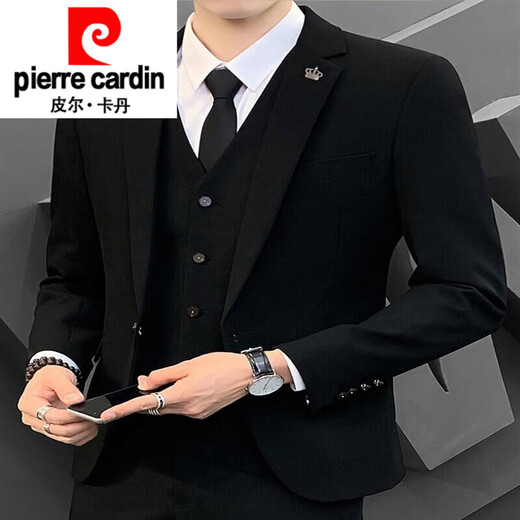 Pierre Cardin (Pierre Cardin) Casual Small Blazer Men's Suit Suit Spring Wedding Professional Dress Fit and Handsome Three-piece New Product 9825 Black Suit L 110-120Jin Jin equals 0.5 kg