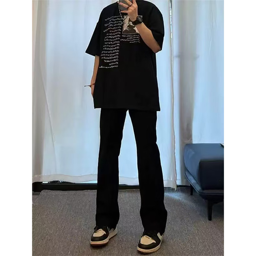 7 high-end products, micro-flare jeans, men's spring and summer style, American high street loose casual slim straight-leg pants, men's DF-701 pure black XL