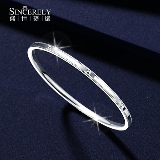 Shengshi Qiyuan platinum bracelet for women pt950 platinum bracelet for women genuine new pure platinum perfect bracelet semi-solid round inner diameter 52mm/9.74g/width 3mm