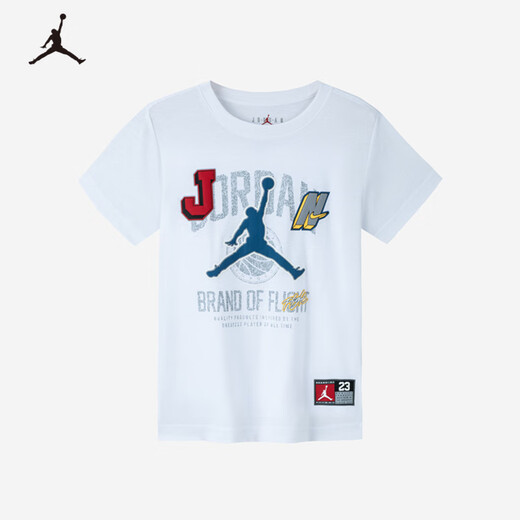 NIKE JORDAN Nike AJ children's short-sleeved T-shirt summer new children's size 23 short T-shirt pure white 110/56 recommended height 104-110cm