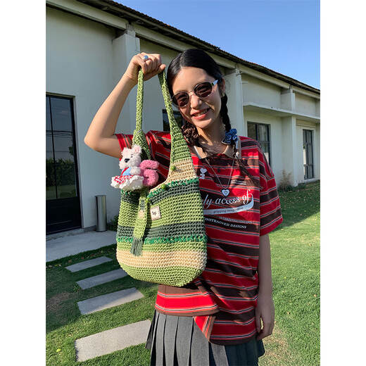 Tagi. Tejido de cuentas hecho a mano gran capacidad ajustable casual de un solo hombro bolso cruzado bayas de bolsas tejidas