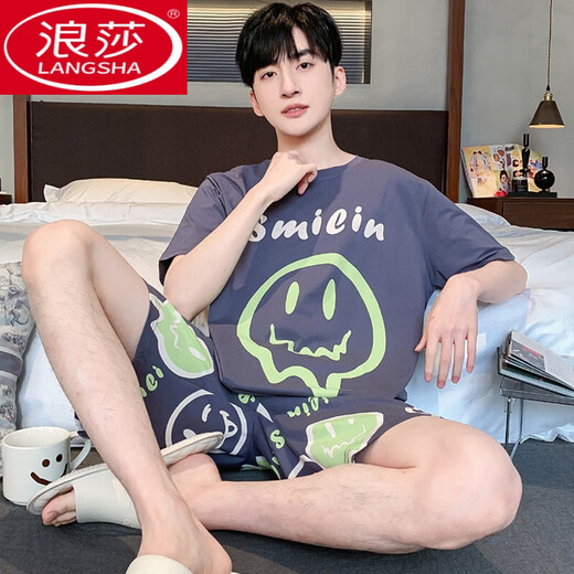 浪莎（LangSha）2025新款胖子睡衣大码加肥加大男薄款短袖纯棉套装肥佬特大码5XL 1343#条纹芝麻 M 小【155cm左右，体重75-90斤