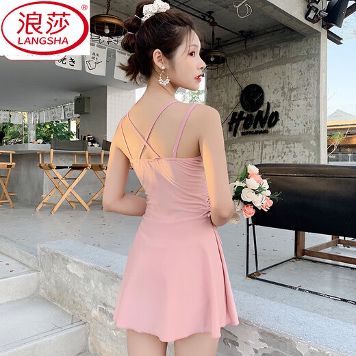 LangSha 2025 Fairy Fan Hot Spring Swimsuit Women One-piece Flat Angle Conservative Slim Slim Blind Bloom Sexy Korean Student Swimsuit 12041 Black M